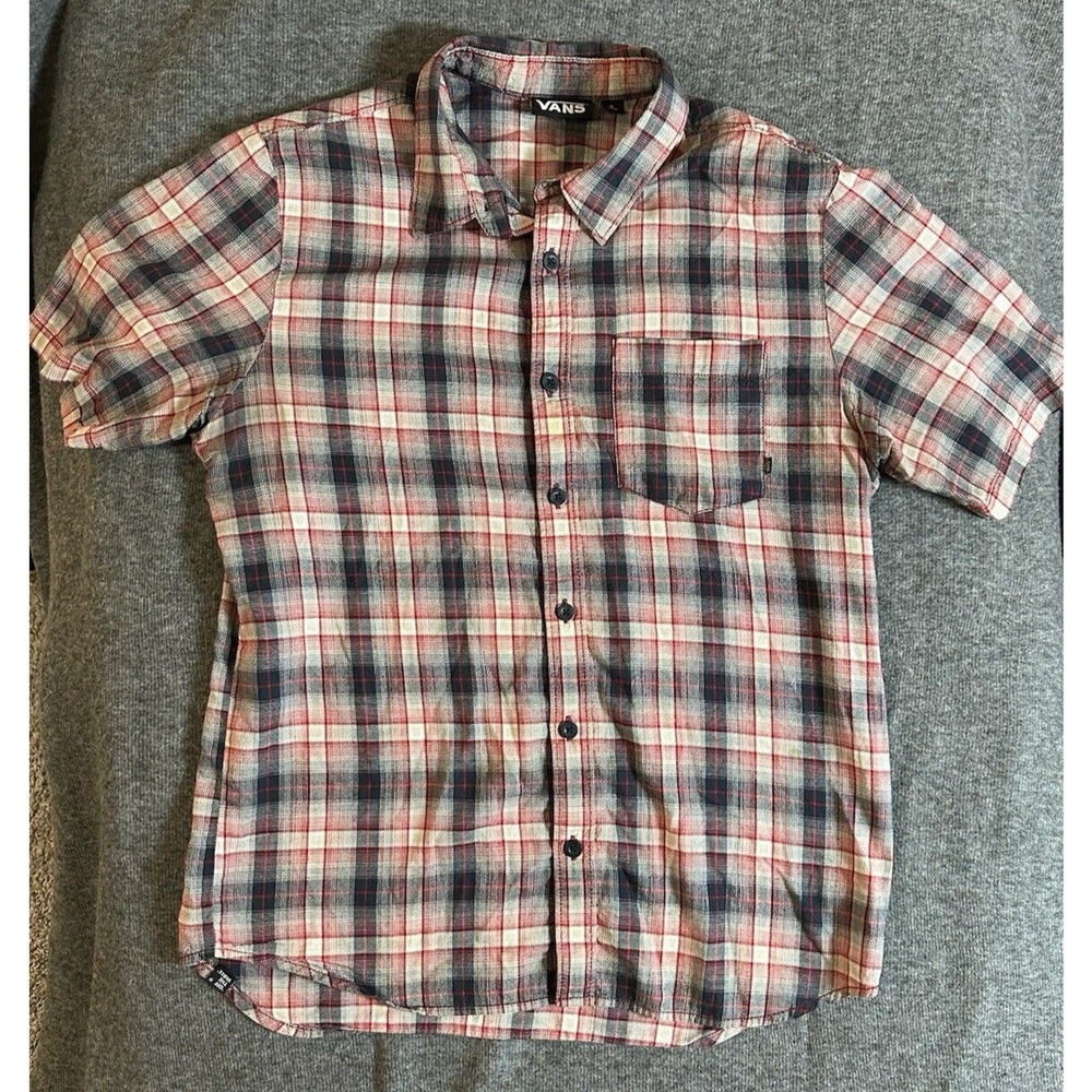 Vans Shirt Mens Size Small Red Black Plaid Off the Wall Button-Up Top Skater Y2K